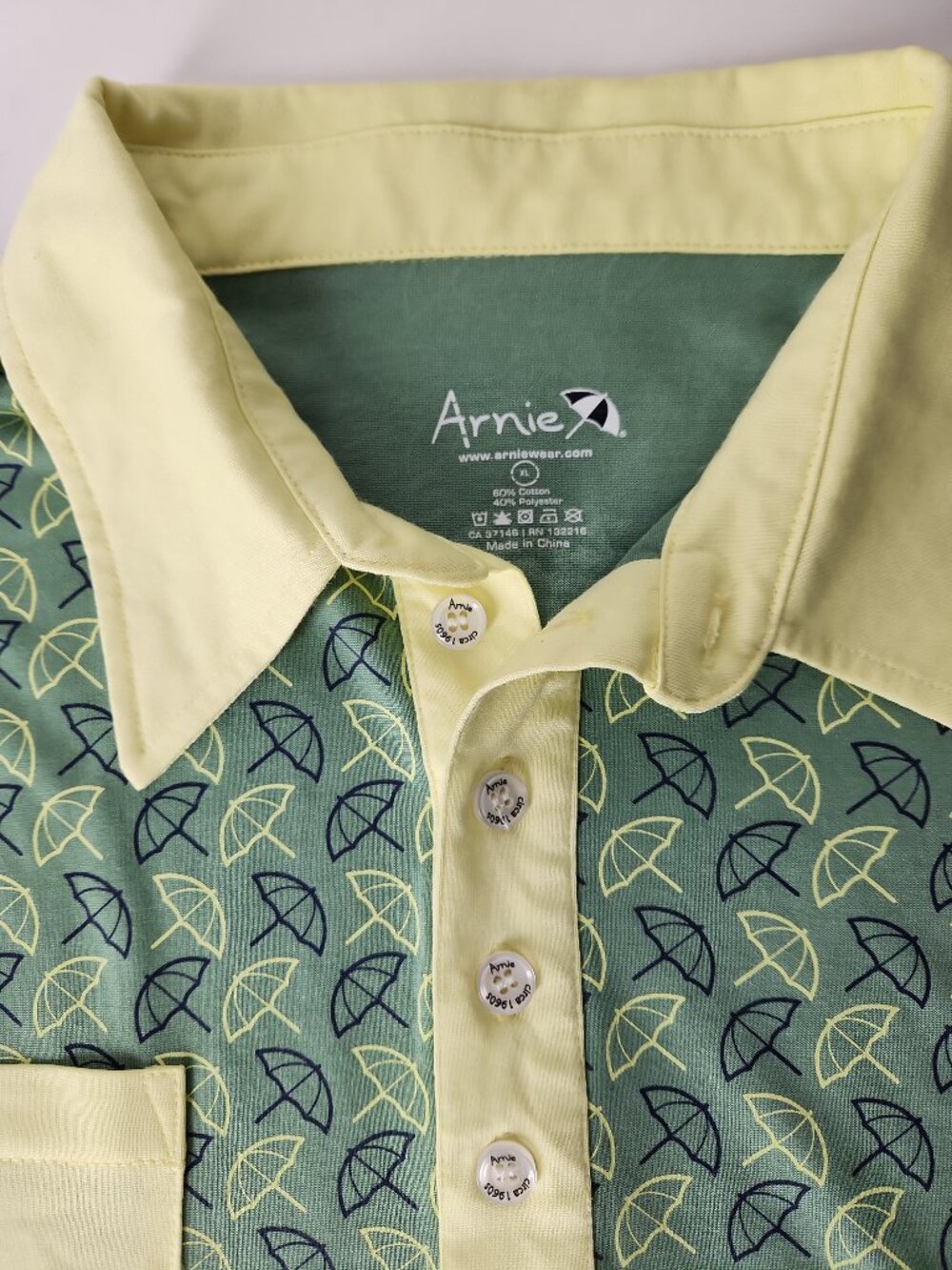 Vintage Arnie Arnold Palmer green umbrella print golf polo shirt men's XL - Picture 5 of 11
